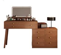 Escritorio de maquillaje de nogal con espejo y luces LED, tocador con puertas y armario para dormitorio, vestidor, decoración del hogar