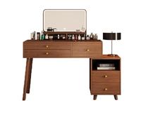 Escritorio de maquillaje de nogal con espejo y luces, tocador con puertas y armario para dormitorio, vestidor, piel para rutina Beau