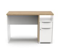 Escritorio de oficina Demeyere ACCESS, blanco y marrón, fabricado en Francia, 116,7 x 44,9 x 77,4 cm, mueble de oficina, tablero de melamina, 1 cajón, 1 armario