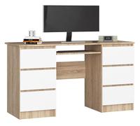Escritorio de ordenador akord a11 roble sonoma 135 cm 6 cajones frente en color blanco 135x50x77 cm