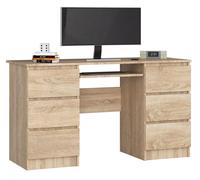 Escritorio de ordenador akord a11 roble sonoma 135 cm 6 cajones frente en color roble sonoma 135x50x77 cm