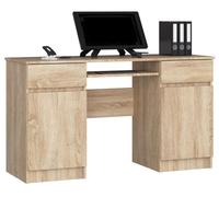 Escritorio de ordenador akord a5 roble sonoma 135 cm 2 puertas 2 cajones frente en color roble sonoma 5 estantes 135x50x77 cm