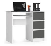 Escritorio de ordenador akord a6 blanco 90 cm con lado derecho 3 cajones frente en color grafito gris 1 estante 90x50x77 cm