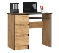 Escritorio de ordenador akord a6 roble craft 90 cm con lado izquierdo 3 cajones frente en color roble craft 1 estante 90x50x77 cm