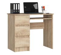 Escritorio de ordenador akord a6 roble sonoma 90 cm izquierda 3 cajones color roble sonoma mate 1 estante 90x50x77 cm