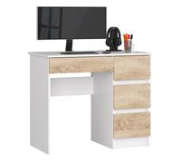 Escritorio de ordenador akord a7 blanco 90 cm con lado derecho 4 cajones frente en color roble sonoma 90x50x77 cm