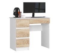 Escritorio de ordenador akord a7 blanco 90 cm izquierda 4 cajones color roble sonoma mate 90x50x77 cm