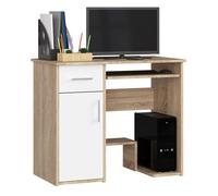 AKORD | Escritorio para PC Jay con Estante para Teclado | Escritorio de Oficina | Escritorio de Ordenador | Mesa de Oficina | L90 x H74 x P50 cm 29 kg | Roble Sonoma & Blanco