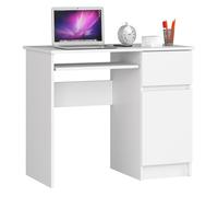 AKORD | Escritorio con Estante para Teclado | Escritorio de Oficina | Cajón y Contenedor en el Lado Derecho | para Computadora PC Portátil | 90x77x50 cm | 30 kg Blanco