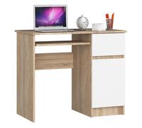 Escritorio de ordenador akord piksel roble sonoma de 90 cm derecho 1 puerta 1 cajón color blanco mate 3 estantes 90x50x77 cm