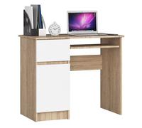 Escritorio de ordenador akord piksel roble sonoma de 90 cm izquierda 1 puerta 1 cajón color blanco mate 3 estantes 90x50x77 cm