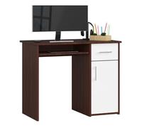 Escritorio de ordenador akord pin wenge 90 cm 1 puerta 1 cajón frente en color blanco 3 estantes 90x50x74 cm