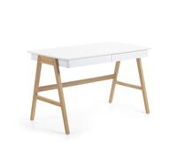 Escritorio Dyana de MDF lacado en blanco con patas de madera de roble.