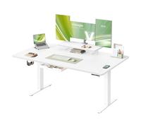 VASAGLE Escritorio Eléctrico Ajustable en Altura, 160 x 80 cm, para Trabajar de Pie, Soporte para Monitor, Cajón, Puerto USB-C, Recordatorio de Sedentarismo, para Oficina, Blanco Nube LSD156WB01