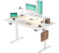 Escritorio eléctrico con ajuste de altura, de 140 x 80 cm, con soporte de monitor ajustable, barra de luz LED y conexión USB. Escritorio de pie con estructura de 4 patas