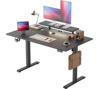 Escritorio eléctrico con ajuste de altura, de 140 x 80 cm, con soporte de monitor ajustable, barra de luz LED y conexión USB. Escritorio de pie con estructura de 4 patas
