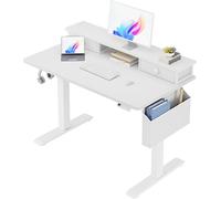 Escritorio eléctrico de pie y sentado - Altura ajustable de 72 a 116 cm - 100x60 cm - Estructura de madera - Blanco - Ideal para trabajo, estudio y juegos