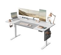 SONGMICS Escritorio Eléctrico, Regulable en Altura, 160 x 70 cm, Regulación Continua, 4 Alturas de Memoria, Puerto USB-C, Blanco Nube y Gris Paloma LSD026W02