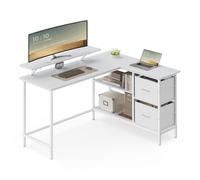VASAGLE Escritorio en Forma de L con 2 Amplios Cajones, para Esquina | Escritorio para Juegos con Soporte para Monitor, con Estante de Almacenaje Ajustable, Colección BARNET LWD098W01