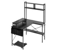 Escritorio en forma de L para juegos con luces LED, mesa de ordenador de esquina reversible de 1,2 metros con soporte para monitor, enchufes, soporte para CPU móvil y estante, mesa moderna y elegante