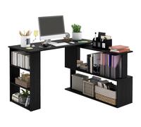 Escritorio en L con Estantería Mesa de Escritorio con Estantes para Oficina Estudio 120x110x74,5 cm Negro Negro