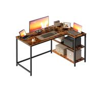 VASAGLE Escritorio en L, Escritorio Gaming para Ordenador con Estantería, Baldas de Altura Regulable, Estación de Trabajo para Estudio y Oficina, 120 x 80 cm, Marrón Rústico LWD136KD01