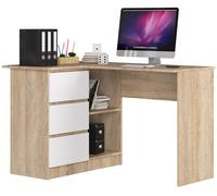 Escritorio esquinero akord b16 roble sonoma 124 cm con lado izquierdo 3 cajones frente en color blanco 2 estantes 124x85x77 cm