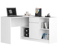 Escritorio esquinero AKORD B17 Blanco 120 cm Conjunto con cómoda de 1 puerta 1 cajón frente en color Blanco 6 estantes 120x126x79 cm