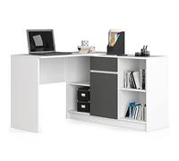 Escritorio esquinero AKORD B17 Blanco 120 cm Conjunto con cómoda de 1 puerta 1 cajón frente en color Grafito Gris 6 estantes 120x126x79 cm