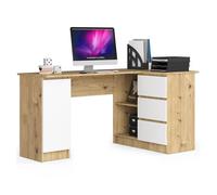 Escritorio esquinero akord b20 roble artisan 155 cm con lado derecho 1 puerta 3 cajones frente en color blanco 4 estantes 155x85x77 cm