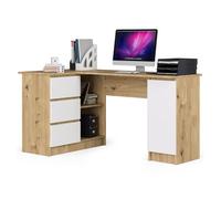 Escritorio esquinero akord b20 roble artisan 155 cm con lado izquierdo 1 puerta 3 cajones frente en color blanco 4 estantes 155x85x77 cm