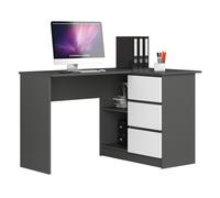 Escritorio esquinero b16 akord color grafito gris, blanco 124 cm