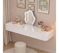 Escritorio flotante de maquillaje de 31 pulgadas con almacenamiento, tocador blanco montado en la pared para espacios pequeños, elegante estante de maquillaje de madera con acabado de mármol blanco