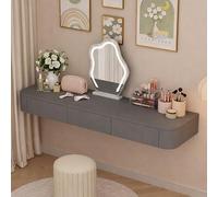 Escritorio flotante de maquillaje de 31 pulgadas con almacenamiento, tocador montado en la pared que ahorra espacio para dormitorios pequeños, elegante acabado de madera blanco y gris oscuro