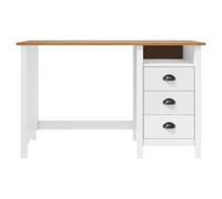 Escritorio Hill 3 cajones 120 x 50 x 74 cm macizo de pino | Madera de pino maciza, color blanco, 3 cajones, 1 estante, asas de copa, fácil de limpiar
