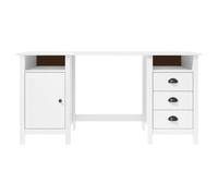 Escritorio Hill blanco 150 x 50 x 74 cm madera maciza pino con 3 cajones | 3 cajones, 2 puertas, 1 puerta, tiradores de taza, topes de sizza, fijación de pared incluida, montaje necesario