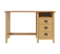 Escritorio Hill de madera de pino maciza, 120 x 50 x 74 cm, con 3 cajones | Madera maciza de pino marrón ámbar, 1 estante, asas de copa para oficina y estudio