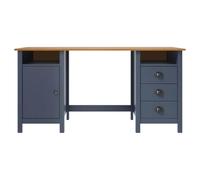 Escritorio Hill gris 150 x 50 x 74 cm en madera maciza de pino | Madera maciza de pino, 3 cajones, 2 puertas, 1 puerta, tiradores de taza, fijación a la pared, estilo rústico