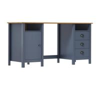 Escritorio Hill gris 150 x 50 x 74 cm madera maciza de pino | 3 cajones, 2 compartimentos, 1 puerta, tiradores de conchas, madera de pino resistente, multiusos