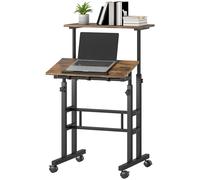 Escritorio HOMCOM con altura ajustable, mesa de cocina con estante y ruedas, color marrón