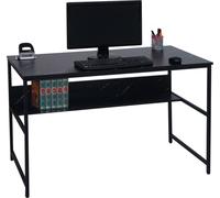 Escritorio HWC-K80, mesa de oficina, mesa para ordenador, mesa de trabajo con espacio de almacenamiento, metal y MDF, 120x60 cm, diseño que imita el mármol, color