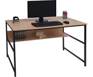 Escritorio HWC-K80, mesa de oficina, mesa para ordenador, mesa de trabajo, superficie de almacenamiento, metal y MDF, 120x60 cm, color natural