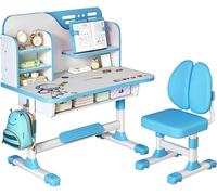 Escritorio infantil con silla, escritorio regulable en altura para niños a partir de 3 años, silla ergonómica para niños con cajón, silla giratoria para niños, set para niños y niñas, color azul
