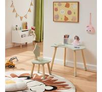 Escritorio infantil con silla modelo 'Lallega', diseño de luna y estrellas, madera de pino y MDF, color verde menta