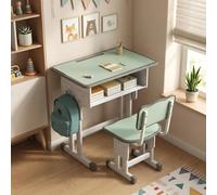 Escritorio infantil con silla, regulable en altura, ergonómico, set de escritorio para estudiantes, estable, muebles para el aprendizaje, color verde claro