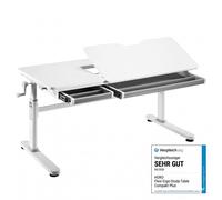 Escritorio infantil HOKO, con altura ajustable, 120x60 cm. Escritorio para niños con superficie inclinable y 2 cajones, ideal para niños a partir de 6 años, color blanco, modelo ELIN