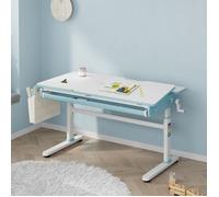 Escritorio infantil regulable en altura "Kuosa" con cajón y compartimento, estructura de acero, 120 x 60 cm, color azul/blanco