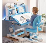 Escritorio infantil mejorado, con altura ajustable, set de escritorio y silla para niños, ideal para dormitorios y estudios. Escritorio infantil con ángulo de inclinación regulable y sistema de correc