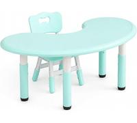 Escritorio infantil regulable en altura de 43 a 51 cm con silla – Mesa en forma de media luna de 120x65 cm, color verde claro, de plástico – Mesa infantil multifuncional para niños y niñas de 2 a 10 a