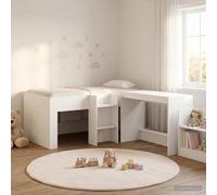 Escritorio integrado madera compacto diseño moderno Blanco 163x101x69 cm | Cama alta con escritorio para niños 2 uds Blanco Madera Compacta Ahorra Espacio Estudio Habitación